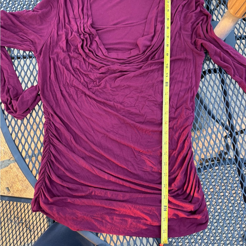 CAbi burgundy Ruched Long Sleeve Blouse